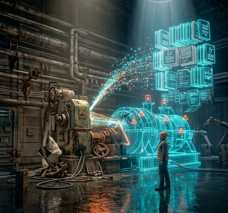 Engineer studying a holographic reasoning graph